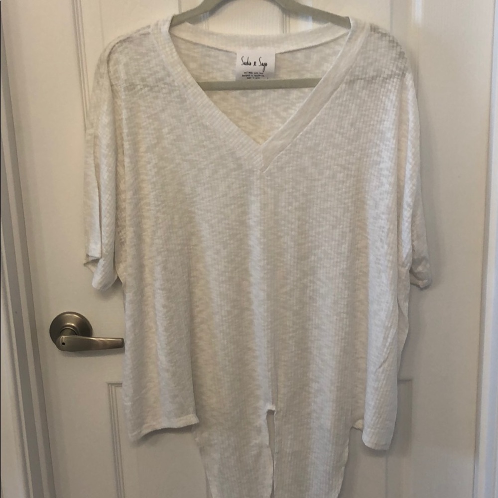 White V-Neck Tee with Tie Detail in Front